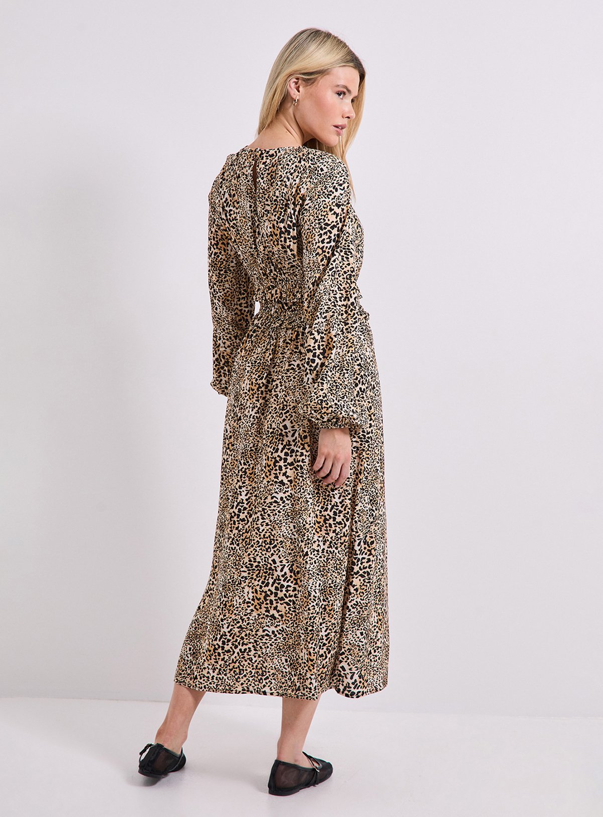 DOROTHY PERKINS Animal Frill Waist Detail Blouson Sleeve Midaxi Dress 8 - Image 3 thumbnail